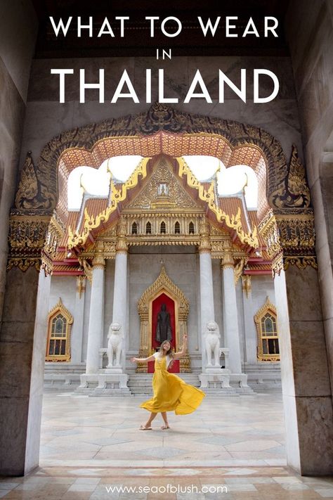 What to Wear in Thailand the Dos and Don'ts You Need to Know.  How to pack for Thailand.  What to wear to temples in Thailand like Wat Arun and the Grand Palace in Bangkok.  #bangkok #thailand #ootd #travel #packinglist #asia #watarun Things To See In Thailand, Thailand Vacay Outfits, Southeast Asia Vacation Outfits, Thailand In October, Celebrity Travel Outfits, Thailand In April, Temples In Thailand, Thailand Nails Bangkok, Thai Vacation Outfits