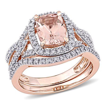 Gold Wedding Ring Sets, Rose Gold Wedding Ring Sets, Rose Gold Bridal Set, Rose Gold Wedding Ring, Morganite Diamond, Diamond Frame, Halo Design, Rose Gold Bridal, Diamond Bridal Sets