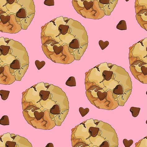 Chocolate chip cookie with chocolate hearts pattern background Cookie Pattern Illustration, Cookie Background Aesthetic, Cookie Wallpaper Aesthetic, Wallpaper Cookies Backgrounds, Baking Cookies Quotes, Cookies Quotes, Cookie Background, Cookies Background, Cookies Wallpaper