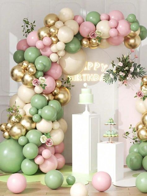 Outside Balloon Arch, Boho Birthday Party Decorations, Gold Balloon Arch, Pink Balloon Garland, Party Decorations Christmas, Boho Birthday Party, Pink Birthday Party, Pastel Balloons, Gold Birthday Party