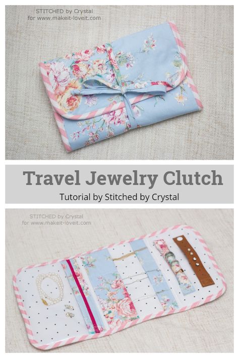 Diy Jewelry Travel Case, Diy Jewellery Pouch, Diy Jewelry Bags, Jewelry Travel Bag, Diy Travel Accessories, Simple Sewing Tutorial, Jewelry Roll Travel, Diy Fabric Jewellery, Travel Sewing