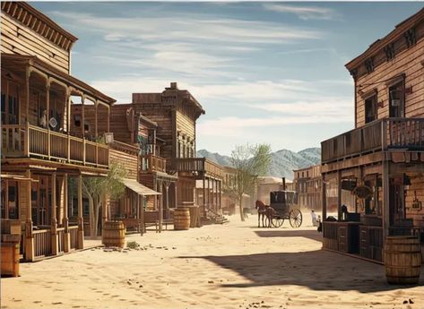 Western Town Fantasy Art, Wild West Scenery Art, Fantasy Western Town, Western Sheriff Aesthetic, Wild West Town Concept Art, Wild West Concept Art, Escape Room Themes, Theme Park Planning, Cowboy Town