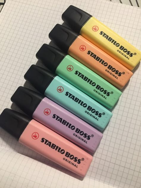 Highlighter - STABILO BOSS ORIGINAL Pastel - Wallet of 6 - Assorted Colors #backtoschool #schoolaesthetic #aesthetic #notesaesthetic #notebooks #pastel #stabilo #school #backtoschoolsupplies Stabilo Aesthetic, Pastel Highlighters Pens, Pastel Highlighters, Girl School Supplies, Pastel Highlighter, Stationery Obsession, Cute Stationary School Supplies, Study Stationery, Cool School Supplies