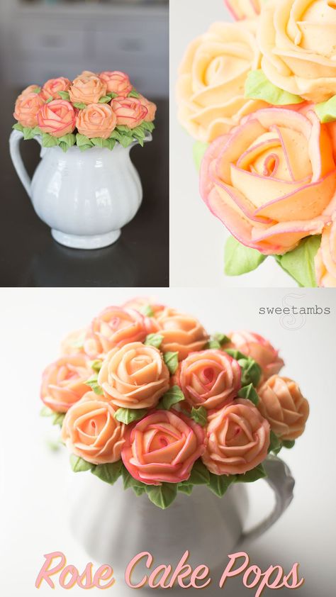 Rose Cake Pops! - SweetAmbs Sweet Ambs roses bouquet flowers floral Cake Cake Pops, Homemade Yellow Cake, Perfect Cake Pops, Flower Cake Pops, Rose Cake Pops, Yellow Cake Mix Recipes, Oreo Cake Pops, Cupcakes Flores, Cake Pop Bouquet