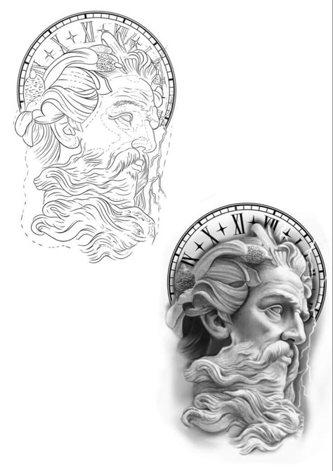 Realistic Tattoo Stencil, Tattoo Greek Mythology, Statue Portrait, Portfolio Drawings, Khmer Tattoo, Chicano Tattoos Sleeve, Zeus Tattoo, P Tattoo, Design Outline