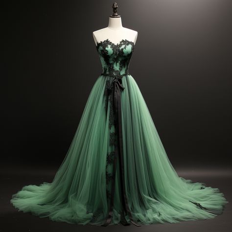 Black & Green Dress, Dark Green And White Wedding Dress, Vintage Green Wedding Dress, Green Forest Wedding Dress, Black And Dark Green Wedding Dress, Black And Green Gown, Deep Green Wedding Dress, Black And Emerald Green Wedding Dress, Forest Green Quince Dress