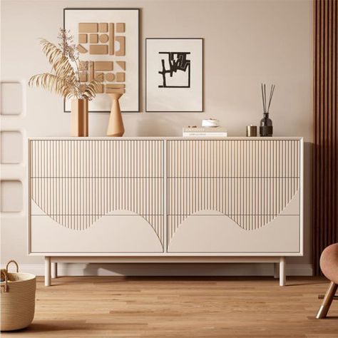 YONGHE JIAJIE TECHNOLOGY INC 6 - Drawer Accent Chest | Wayfair Living Room Drawers Storage Ideas, Wooden Drawers Bedroom, Unique Chest Of Drawers, Unique Dressers Furniture, Chest Drawers Decor, Cute Dressers Bedroom, Unique Dresser Ideas, Chest Drawer Decor Ideas Bedroom, Chest Drawer Decor Ideas