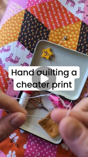 Sarah on Instagram: "Two new things for me! It's my first time hand quilting a cheater print and my first time using soft and stable (this will become a bag).  I'm loving all of the fun prints in this cheater fabric by @alexiamarcelleabegg!  #sarahmade #alexiamarcelleabegg #oohluckyluckyfabric #cheaterprintfabric #handquilted #rubystarsociety" Quilting Supplies For Beginners, Hand Quilt Patterns, Hand Quilting For Beginners, Beginner Hand Quilting, Quilting Essentials, Cheater Print, Easy Hand Quilting, Hand Quilting Technique, Cheater Quilt Fabric