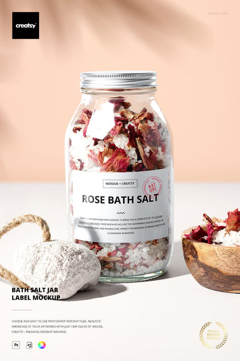 Dive into relaxation with our Bath Salts Jar Label Mockup! Create your own spa day at home with customized labels for your soothing bath salts. Indulge in self-care and unwind in style with this easy-to-use mockup. Treat yourself to a blissful escape without leaving your bathroom 🧘🌺 | bath salts packaging ideas, bath and body care, bath salts mockup, SPA mockup Bath Salt Photography, Bath Salts Labels, Bath Salts Packaging Ideas, Bath Salts Packaging, Bath And Body Business, Bath Salt Jars, Salt Photography, Label Mockup, Soothing Bath