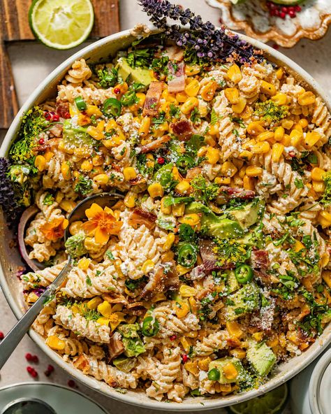 Street Corn Elote Pasta Salad, Texas Pasta Salad, Street Corn Pasta Salad Ditalini, Pasta Salads For Thanksgiving Dinner, Elite Pasta Salad, Street Corn Macaroni Salad, Quick Summer Lunch Ideas, Protein Macaroni Salad, Elote Pasta Salad Recipe