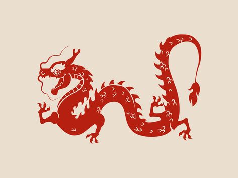 Dragon In Chinese, Chinese Dragon Design, Chinese Dragon Simple, Japanese Dragon Illustration, China Dragon, Dragon Illustration Art, Dragon Illustration Design, Dragon Graphic, Dragon Chinese