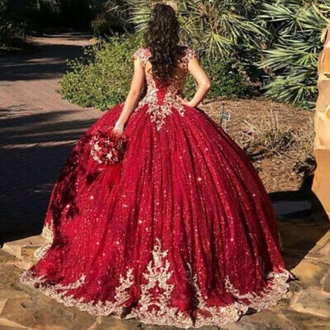 Royal Red And Gold Quinceanera Dresses, Rojo Quinceanera Dresses, Red Sweet 15 Dresses, Red Gold Quince Dress, Quinceanera Red And Gold Dresses, Quncie Dresses Red, Ruby Quinceanera Dresses, Dark Red 15 Dresses Quinceanera, Red And Gold Dama Dresses