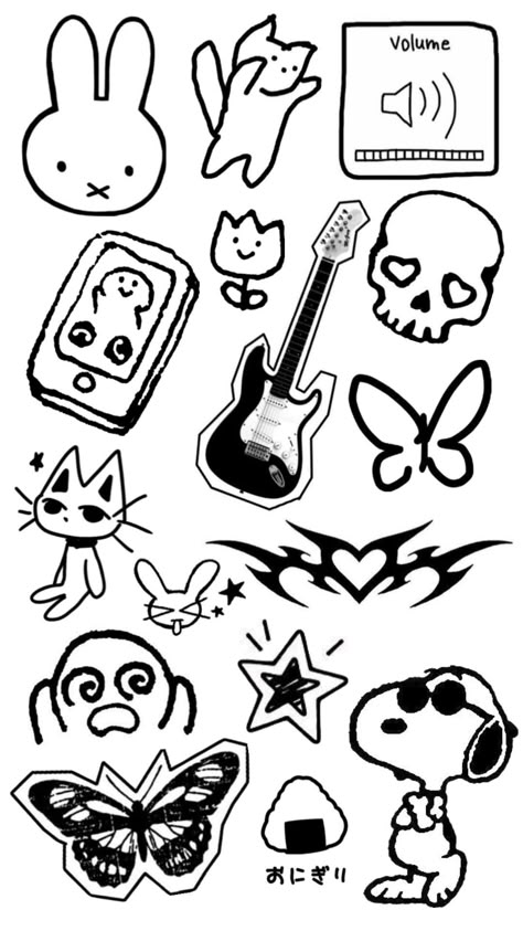 Diy Phone Case Design, Hand Doodles, Black And White Stickers, Easy Doodles, Little Doodles, Easy Doodles Drawings, Black Stickers, Cute Doodles Drawings, Easy Drawings Sketches