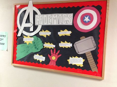 Superhero Classroom Door, Hero Bulletin Board, Residence Life Bulletin Boards, Superhero Bulletin Boards, Classroom Organization High School, Res Life Bulletin Boards, Resident Assistant Bulletin Boards, Science Bulletin Boards, Success Board