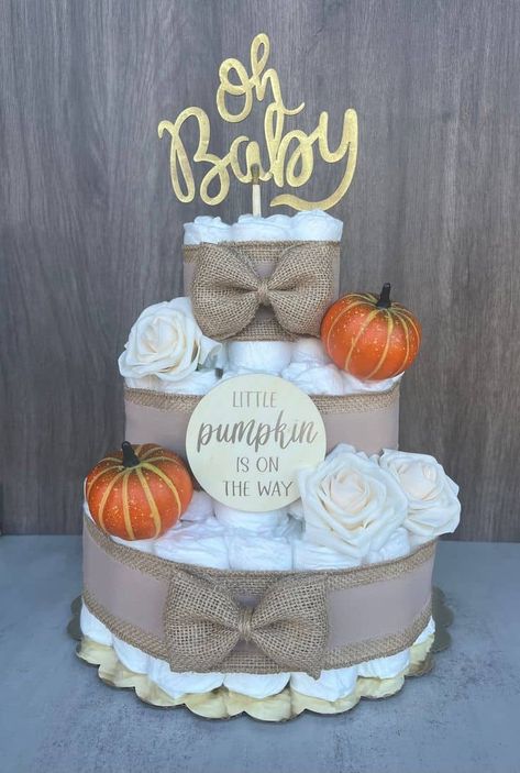 24 Fall Baby Shower Ideas - Lady Celebrations Baby Shower Fall Ideas, Little Pumpkin Diaper Cake, Baby Shower September, Fall Baby Shower Cake, Fall Diaper Cake, Pumpkin Diaper Cake, New Gender Reveal, Pumpkin Theme Baby Shower, Pink Pumpkin Baby Shower