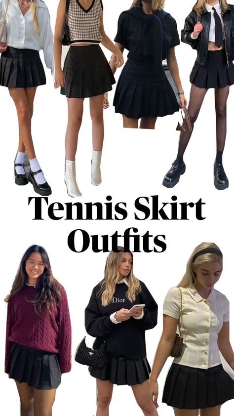 Tennis skirt, black tennis skirt outfits, outfitinspo, casualoutfit Black Skirt Outfit Athletic, Skirt Outfits Summer Black, Black Sport Skirt Outfit, Black Pleated Skirt Outfit Aesthetic, Black Tennis Skirt Outfits, Pleated Skirt Outfit Aesthetic, Tennis Skirt Outfit Casual, Tennis Skirt Outfit Street Style, Black Tennis Skirt Outfit