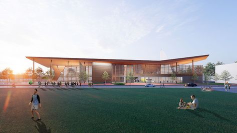 Recreation Center Concept Features Net Zero Design Strategies - Clark Nexsen Community Recreation Center, Rec Center Design, Recreation Center Design, Community Centre Design, Community Center Design, Community Space Design, Rec Center, Multipurpose Hall, Design Strategies