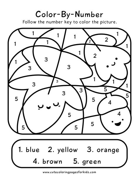 Fall Color By Number Kindergarten Free, Color By Number 1-5 Free Printable, Fall Color By Number Preschool, Preschool Fall Activities Free Printable, Preschool Color By Number Free, Fall Color By Number Printable Free, Simple Color By Number, Fall Counting Activities, Fall Worksheets For Kids