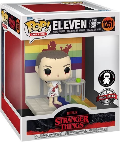 Hawkins, Indiana is harboring dangerous and supernatural secrets. Bring home the happenings, characters, and breakthrough moments of Stranger Things with your own exclusive Pop! Deluxe Eleven in the Rainbow Room. Vinyl figure is approximately 6.25-inches tall. Pop Stranger Things, Игрушки Funko Pop, Stranger Things Funko Pop, Funko Pop Dolls, Funk Pop, Stranger Things Girl, Funko Pop Toys, Funko Pop Collection, Pop Vinyl Figures