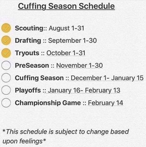 14+ Cuffing Season Memes To Laugh At While Crying And Scrolling Through Tinder Cuffing Season, Championship Game, Truth Hurts, September 1, November 1, December 1, To Laugh, Self Care, Feelings