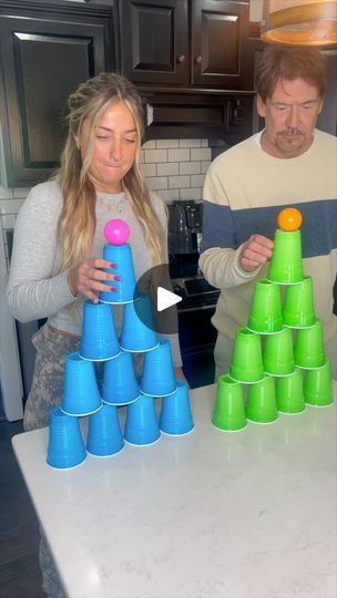 Scoop Cotton Ball Game, Wrapped Ball Game, Ball In Cup Game Waist, Pull A String Challenge Game, Cup Stacking Challenge For Kids, Kid Challenges Activities, Mini Games Ideas, Solo Cup Games For Adults, Plastic Cup Games