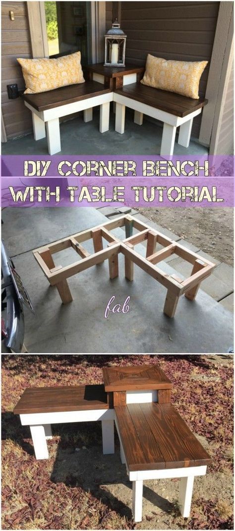 DIY Corner Bench with Table Tutorial Bench Seating Diy, Diy Corner Bench, Bench With Table, Kitchen Corner Bench, Balcony Garden Diy, Diy Bench Seat, Corner Bench Seating, Diy Bank, Bench Seating Kitchen