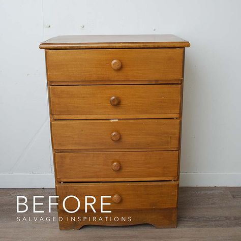 Painted And Stained Dresser - Salvaged Inspirations Unfinished Wood Dresser, Wood Dressers Makeover, Furniture Stain, Restored Dresser, Furniture Flipping Ideas, Stained Dresser, Update Furniture, Stained Furniture, Before And After Furniture