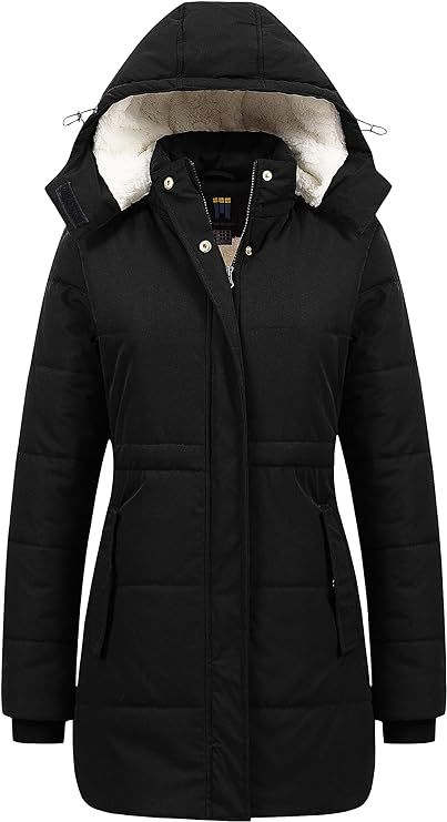 CREATMO Womens Thicken Sherpa Trendy Winter Coat Puffy Warmest Snow Jacket Outerwear Removable Hood. FOLLOW ME FOR MOORE CHOICES LIKE THOS! LIKE & SAVE #ad #womenscoats #snow coats, womens winter coat, winter jacket, sherpa hood, removable hood, trendy winter outerwear, puffy coat, stylish, cute, ribbed bottom sleeves, relaxed fit, size 3X, lightweight, down insulation, adjustable waist, string adjust waist, waterproof, water resistant, high-density water resistance, deep pockets, parker Cold Weather Dresses, Harsh Winter, Best Winter Outfits, Trendy Outfits Winter, Black Winter Coat, Trendy Winter, Jacket Parka, Puffy Jacket, Snow Jacket