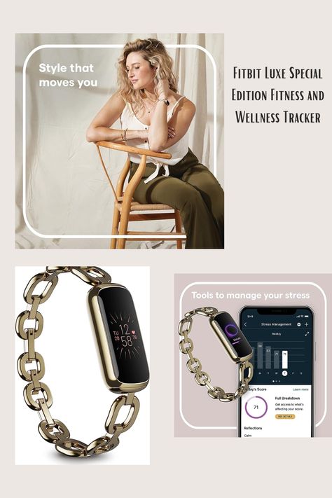 Fitbit Luxe Special Edition Fitness and Wellness Tracker, Gorjana Soft Gold Stainless Steel Parker Link Bracelet, One Size (S & L Peony Classic Bands Included) Fitbit Luxe, Wellness Tracker, Fitness And Wellness, Fitness Tracker, Link Bracelets, Fitbit, Stainless Steel, Band, Bracelet