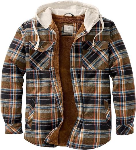 Amazon.com: Legendary Whitetails Men's Camp Night Berber Lined Hooded Flannel Shirt Jacket : Clothing, Shoes & Jewelry Mens Flannel Jacket, Fleece Lined Flannel Shirt, Lined Flannel Shirt, Quilted Sleeves, Hooded Flannel, Plaid Shirts, Flannel Shirts, Flannel Jacket, Mens Flannel