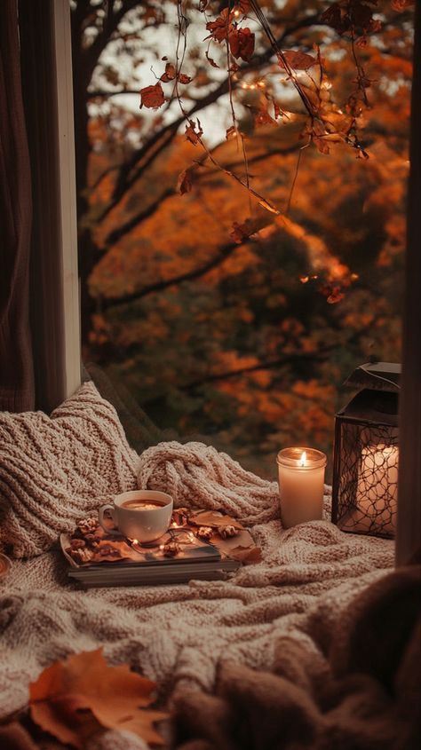 Fall Decor Wallpaper Iphone, Cozy Cabin Wallpaper, October Cozy Aesthetic, Cozy Fall Reading Nook, November Iphone Background, Fall I Phone Wallpaper Aesthetic, Cozycore Wallpaper, Iphone Wallpaper Aesthetic Autumn, October Aesthetic Pictures