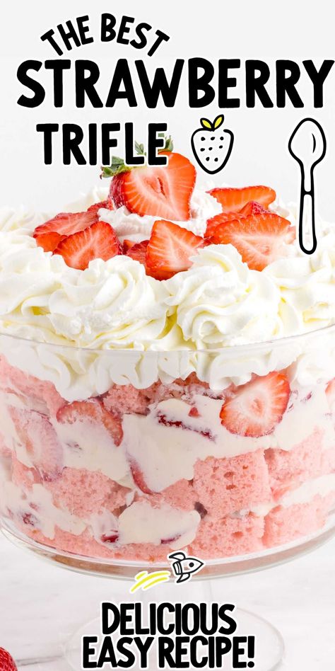 Layered Dessert In Glass Bowl, Cream Cheese Trifle, 13x9 Desserts, Strawberry Cheesecake Trifle, Trifle Bowl Recipes, Layer Dessert, Strawberry Sheet Cakes, Trifle Dessert Recipes, Strawberry Shortcake Trifle