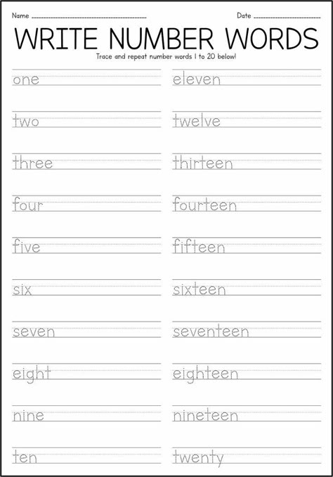 Number Writing Practice 1-20, Number Tracing Worksheets 1-20 Writing Practice, Number Words Worksheets 1-20, Tracing Words Worksheets, Cursive Sentences, Writing Sentences Kindergarten, Handwriting Practice Free, Cursive Tracing, Number Writing Worksheets