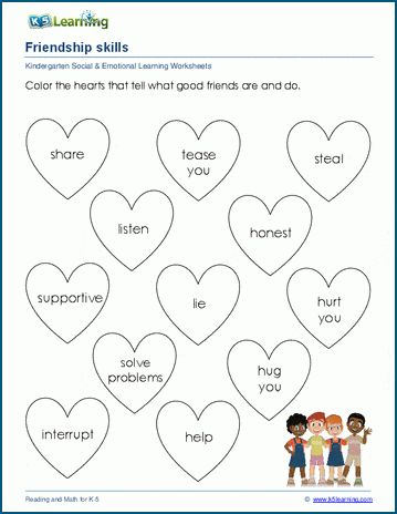 Exercises for building friendships and resolving conflict. Free | Social & emotional | Worksheets | Kindergarten | Printable Getting Along With Others Worksheets, Social Emotional Learning Preschool Free Printables, Friendship Worksheets For Kindergarten, Friendship Worksheets For Kids, Social Emotional Learning Activities Free Printables, Kindness Worksheets For Kids, Social Emotional Worksheets, Social Emotional Learning Preschool, Sel Worksheets