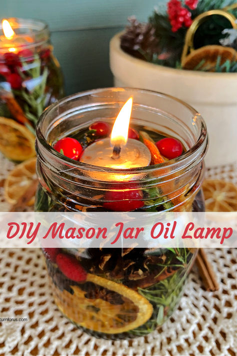 DIY mason jar oil lamp for your Christmas decor. Follow these easy instructions for making oil lamps out of mason jars for a gorgeous Christmas oil lamp. #DIYMasonJarOilLamp #OilLampMasonJar making #OilLampsOutOfMasonJars #ChristmasOilLamp #myturnforus Wine Bottle Oil Lamp Diy, Homemade Oil Candles Mason Jars, Diy Oil Lantern, Diy Oil Candles Mason Jars, Mason Jar Oil Lamp Diy, Diy Oil Candles, Oil Lamp Decor Ideas, Mason Jar Candles Diy, Diy Mason Jar Gifts Christmas