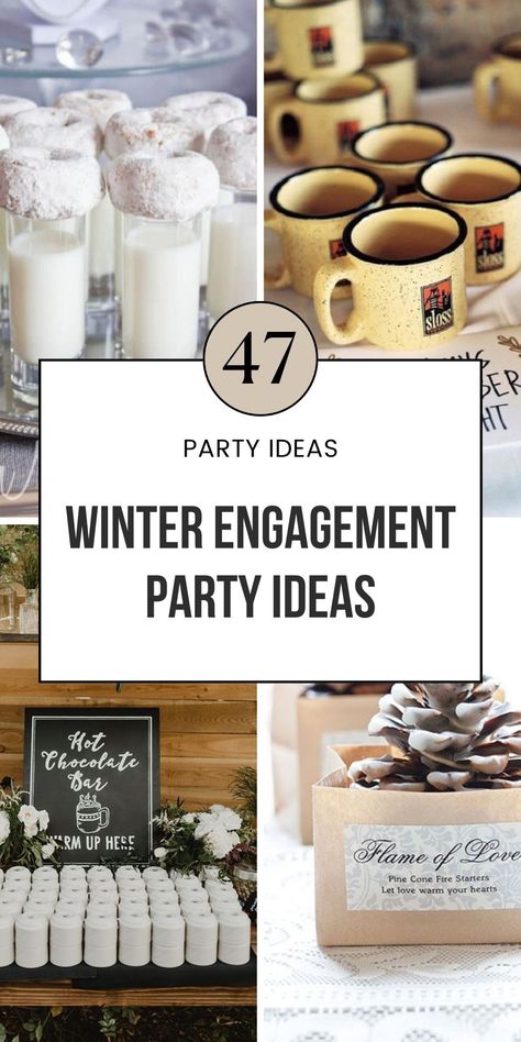 Plan the perfect winter engagement party with these ideas! From simple decorations to frosty themes, get inspired for your January or Christmas party. Whether it’s rustic or glamorous, you'll find all the decor and theme tips you need. Save this pin for more winter engagement inspiration! Christmas Themed Engagement Party Ideas, Cute Engagement Party Themes, Blue Theme Engagement Party, Winter Couples Shower Ideas, Hosting Engagement Party At Home, Budget Friendly Engagement Party, Open House Engagement Party, Evening Engagement Party, Ideas For Engagement Party At Home