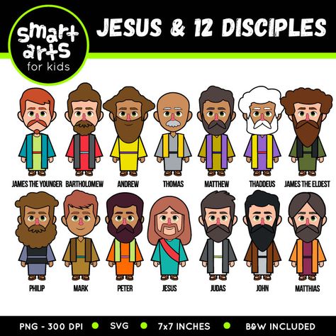 Jesus and 12 Disciples Clip Art | Clip art, Art set, Smart art