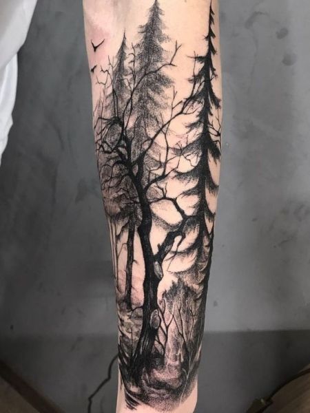 20 Unique Half Sleeve Tattoos for Women in 2021 - The Trend Spotter Masculine Tree Tattoo, Monterey Cypress Tree Tattoo, Cyprus Tree Tattoo, Bald Cypress Tree Tattoo, Arbutus Tree Tattoo, Forest Tattoos For Men, Tree Tattoo Upper Arm, Forearm Tattoos Nature, Tree Tattoo On Leg