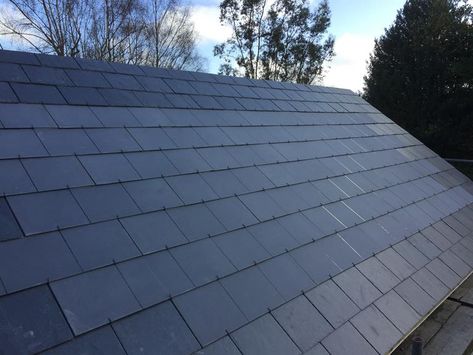 solar roof tiles Courtyard Stables, Eco House Ideas, Solar Panels Architecture, Eco Roof, Oak Framed Extensions, Solar Tiles, Slate Tiles, Saffron Walden, Solar Roof Tiles