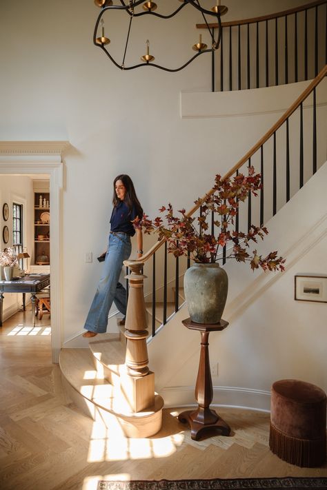 I love fall faux stems. It's funny how it feels a lot more acceptable for stems to be faux in the fall! I guess in the summer you can grow your flowers ... Modern Colonial Kitchen, Entryway Inspo, Grandma House, Installing Wainscoting, Faux Stems, Colonial Kitchen, Monogram Door Mat, Grand Entryway, Fall Stem