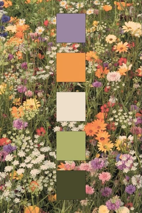 Green Purple Orange Room, Meadow Color Palette, Wild Flower Color Palette, Retro Wedding Color Palette, Purple Orange Color Palette, Green Color Palette Wedding, Gemstone Color Palette, Orange Green Color Palette, Green Purple Color Palette