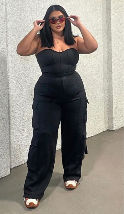 Big Size Outfit Ideas, Edgy Baddie Outfits, All Black Plus Size Outfit For Party, Plus Size Brunch Outfit Black Woman, Baddie Plus Size Outfits, 2xl Women Plus Size Outfits, Miami Outfits Plus Size, Hot Plus Size Outfits, Plus Size Black Outfits