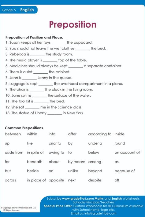 Preposition worksheet for Class 5. Susan keeps all her toys INSIDE the cupboard. Exam style exercises for scoring well in exams. Subscribe to www.grade1to6.com for just $25 a year to get 6000 plus Maths and English worksheets for Grade 1 to Grade 6 #mathworksheets #schoolprincipals #englishworksheets Year 5 English Worksheets, Year 6 English Worksheets, Preposition Worksheets Grade 1, Preposition Worksheets Kindergarten, Preposition Worksheet, English Worksheets For Grade 1, Prepositions Worksheets, English Exam Papers, Factor Trees