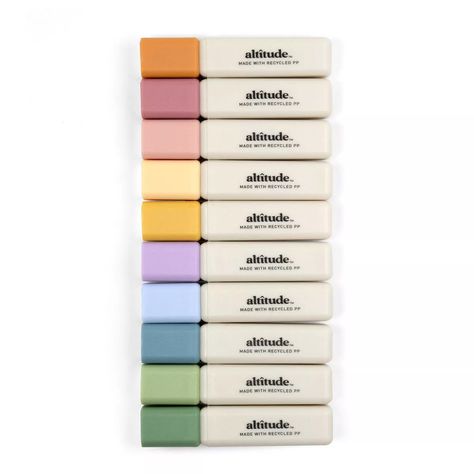 Altitude 10pk Mini Highlighters Multicolor : Target No Bleed Highlighters, Recycled School Supplies, Best Highlighters For Notes, Best Pens For Note Taking, Cute Back To School Supplies, Small Youtuber, Stationary Obsession, Pastel Highlighters, Erasable Highlighters