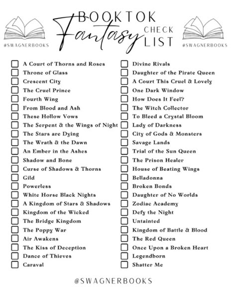 Fantasy Book Checklist, Books Checklist, Book Checklist, Book Trackers, Book Review Template, Ya Fantasy Books, Book Reading Journal, Friend Book, Tbr List