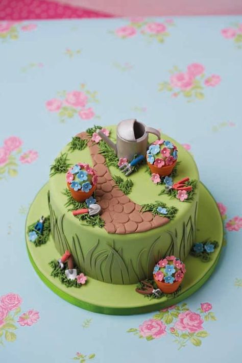 Cake Design For Kids, Allotment Cake, Celebration Cakes Birthday, Garden Theme Cake, Gardening Cake, Garden Birthday Cake, Simple Cake Design, 60th Cake, Tractor Cake