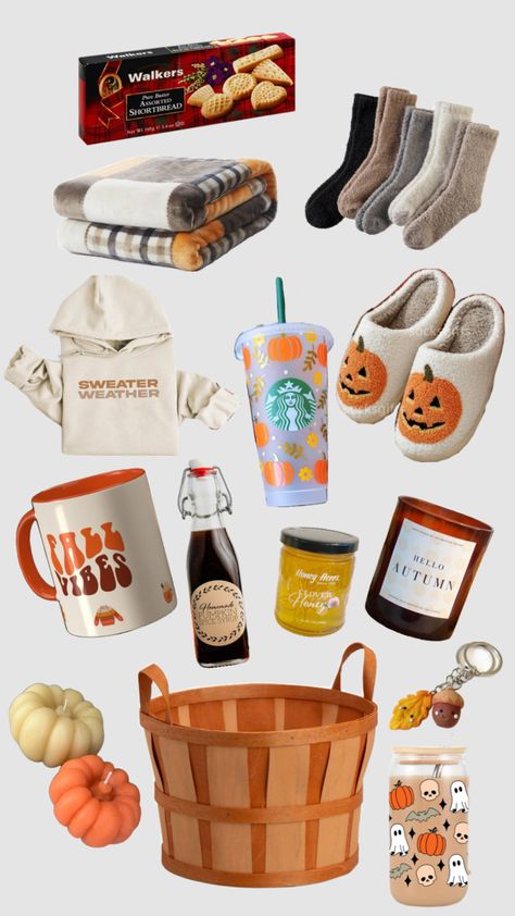 fall gift basket inspo | boo basket inspo | autumn | gifts | basket | september | october | november | pumpkin Fall Boo Baskets, September Gift Basket Ideas, Fall Birthday Basket, Prize Baskets For Adults, Fall Boo Basket, Fall Gift Basket Ideas College, Fall Birthday Gift Basket, Cozy Fall Basket Ideas, Thankful Basket Ideas