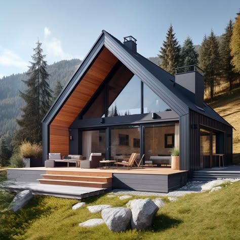 Modern wooden houses in the mountains Houses In The Mountains, Apartment Kitchen Island, Interior Design Styles Guide, Backyard Planters, Firewood Storage Outdoor, Knit Cowl Pattern, House Outline, Wood Nesting Tables, Modern Wooden House