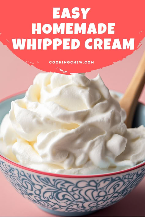 Easy Homemade Whipped Cream How To Make Whipped Topping, Whip Cream With Heavy Cream, Homemade Whipped Cream Without Heavy, Whip Topping Homemade, Make Whipped Cream With Heavy Cream, How To Whip Heavy Cream, Perfect Whipped Cream Recipe, Small Batch Whipped Cream, Homemade Whipped Cream With Heavy Cream