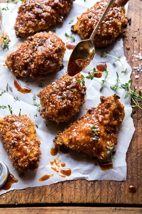 Oven Fried Southern Hot Honey Chicken | halfbakedharvest.com #chicken #healthy #recipes #easy Southern Potatoes, Popcorn Healthy, Mustard Recipes, Chicken Popcorn, Hot Honey Chicken, Chicken Oven, Half Baked Harvest Recipes, Chicken Baked, Nashville Hot Chicken